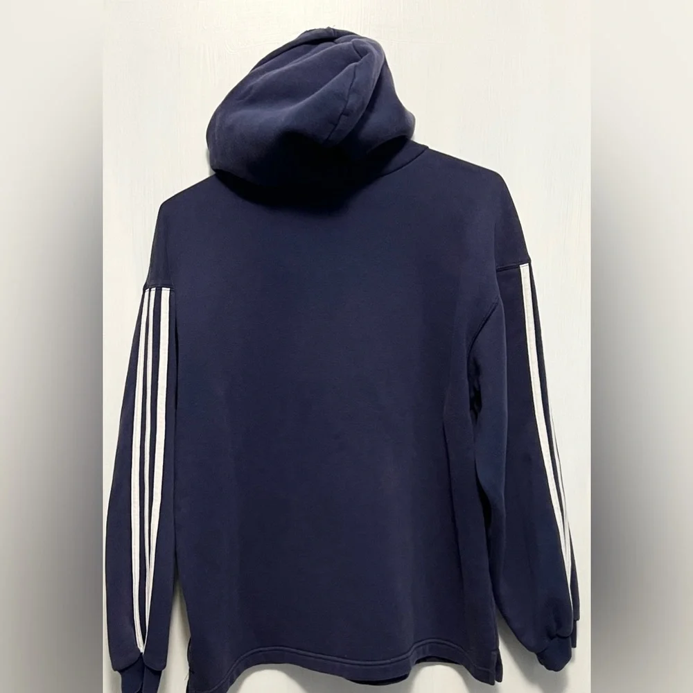 COPY - Vintage Navy Adidas 1/4 zip Hoodie with lime green logo. Split hem. Sz XL